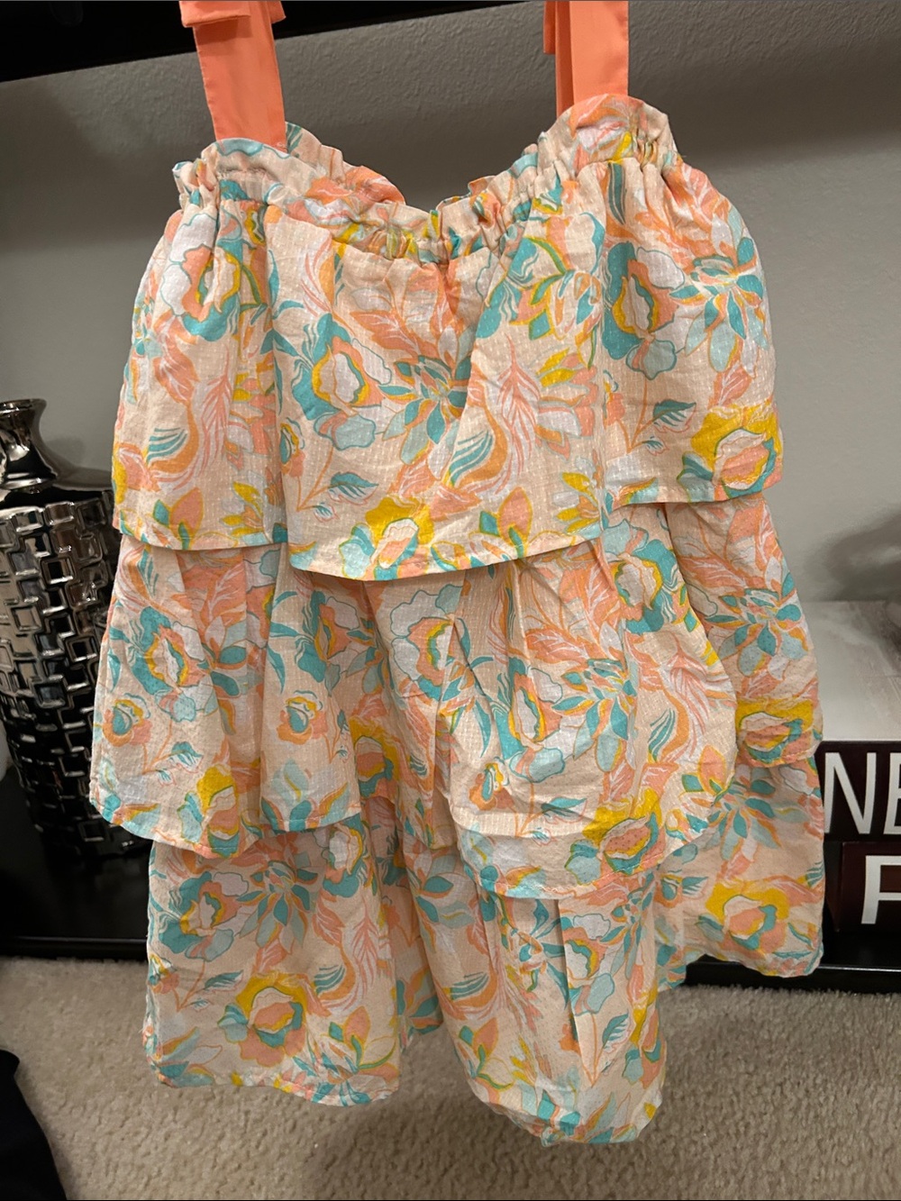 Girls Floral Tiered Sundress - Peach Floral Size 5T NWT